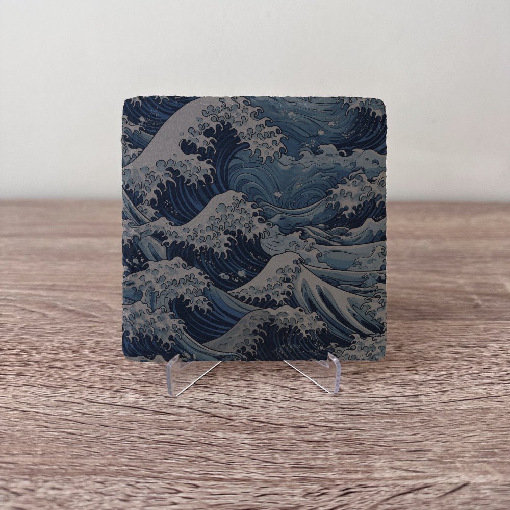 Abstract Slate Coasters - Blue Waves - GameOn.games