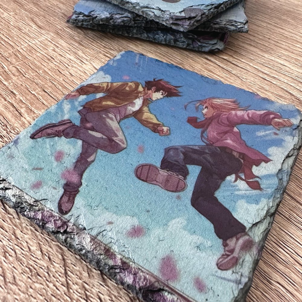 Anime Style Slate Coasters - Anime Boys (Fight) - GameOn.games