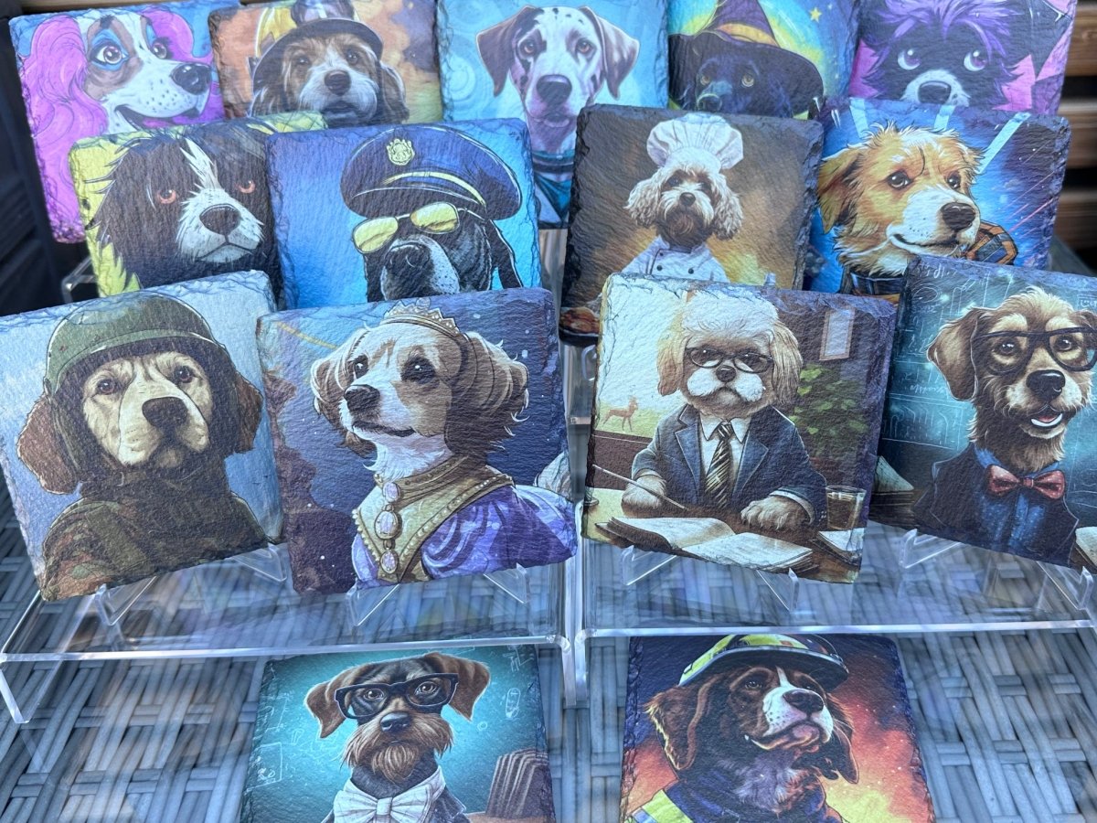 Dogs with Jobs Slate Coasters - Astronaut Dog - GameOn.games