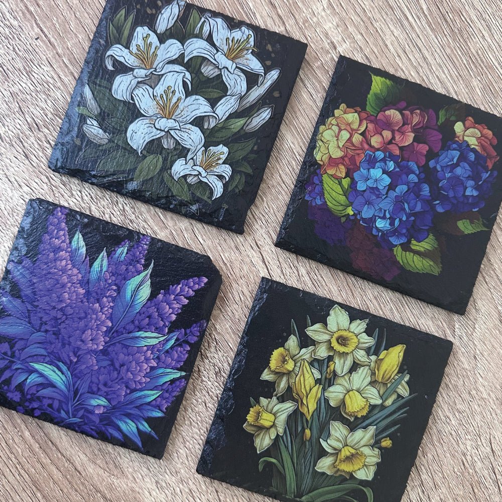 Flowers Slate Coasters - Lavender - GameOn.games