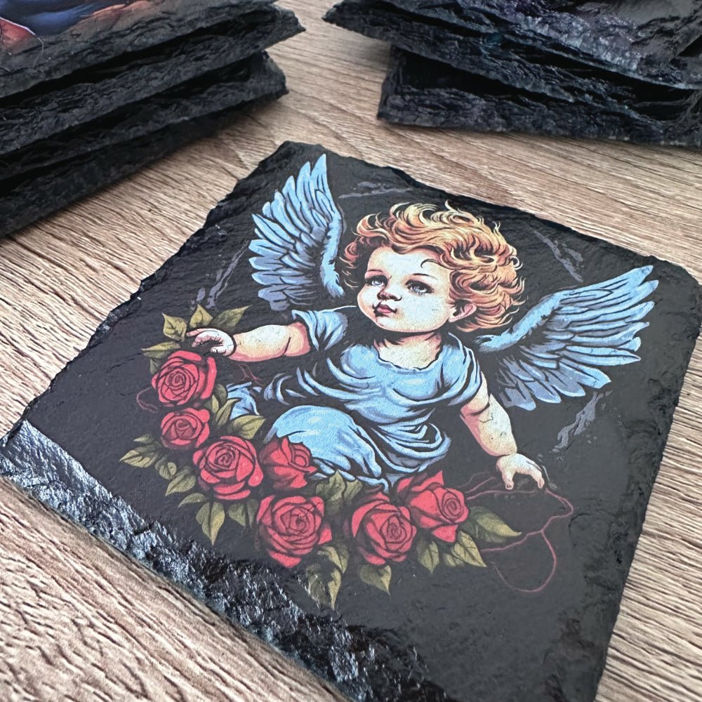 Gothic Tattoo Slate Coasters - Cherub - GameOn.games