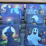 Halloween Slate Coasters - Black Cat Wizard - GameOn.games