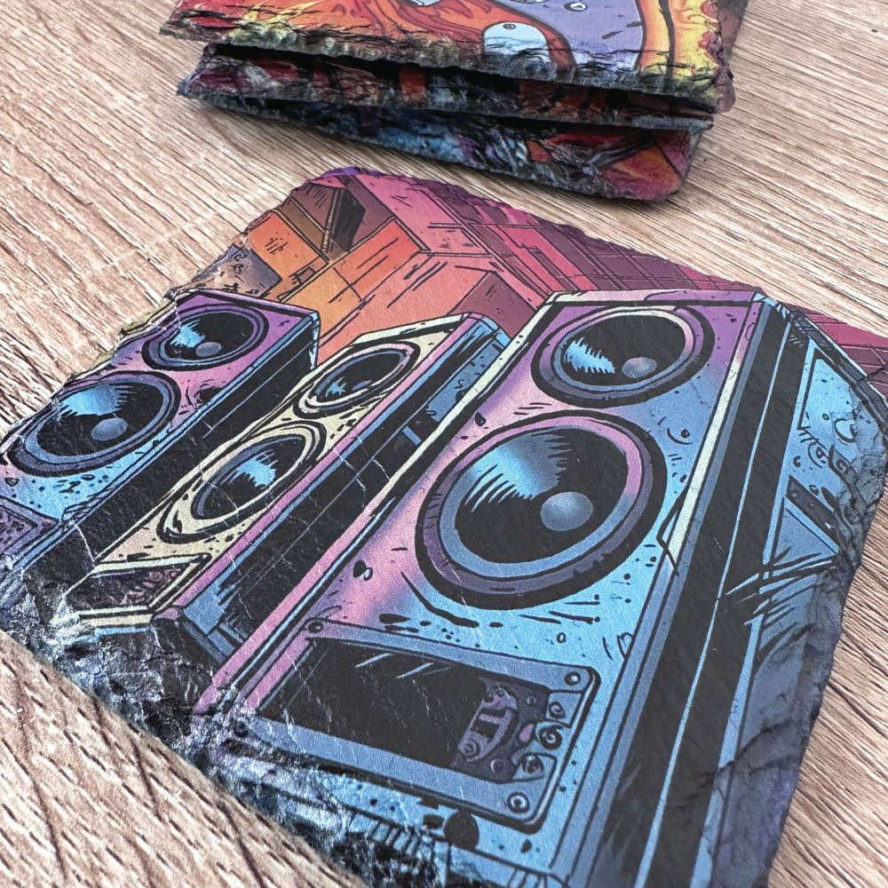 Musical Instruments Slate Coasters - Bass Speakers - GameOn.games