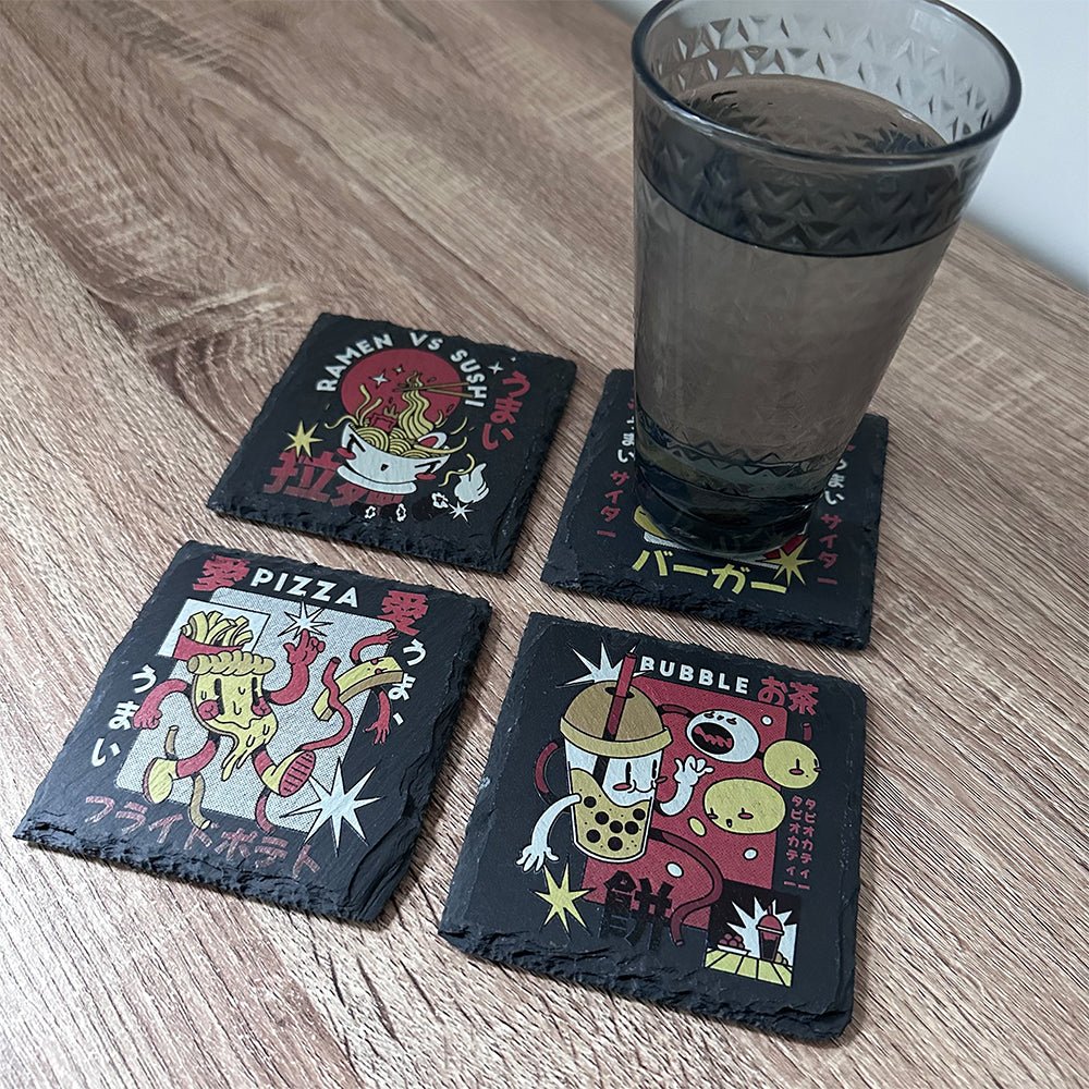 Retro Japanese Food Slate Coasters - Bubble Tea - GameOn.games