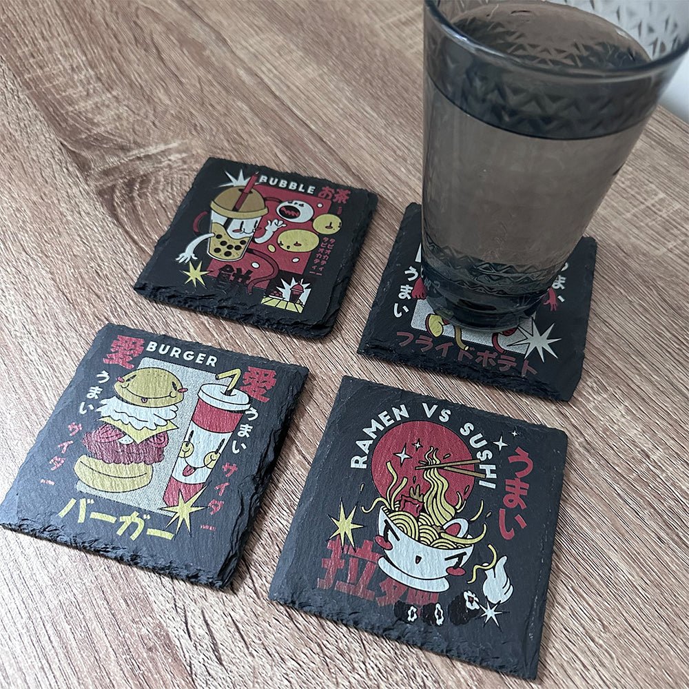 Retro Japanese Food Slate Coasters - Bubble Tea - GameOn.games