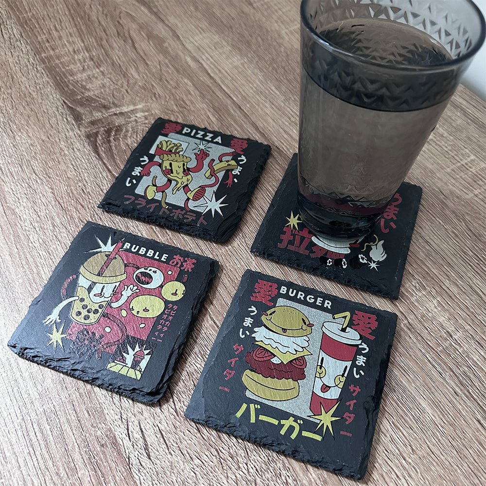 Retro Japanese Food Slate Coasters - Bubble Tea - GameOn.games