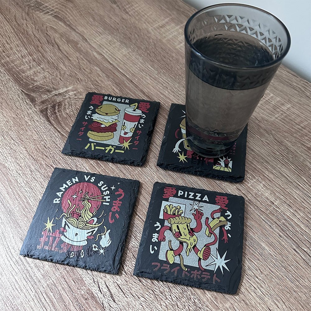 Retro Japanese Food Slate Coasters - Burger - GameOn.games