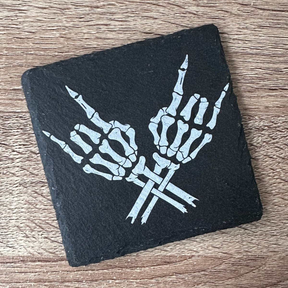 Rock n Roll Slate Coasters - Skull Hands Rock On - GameOn.games