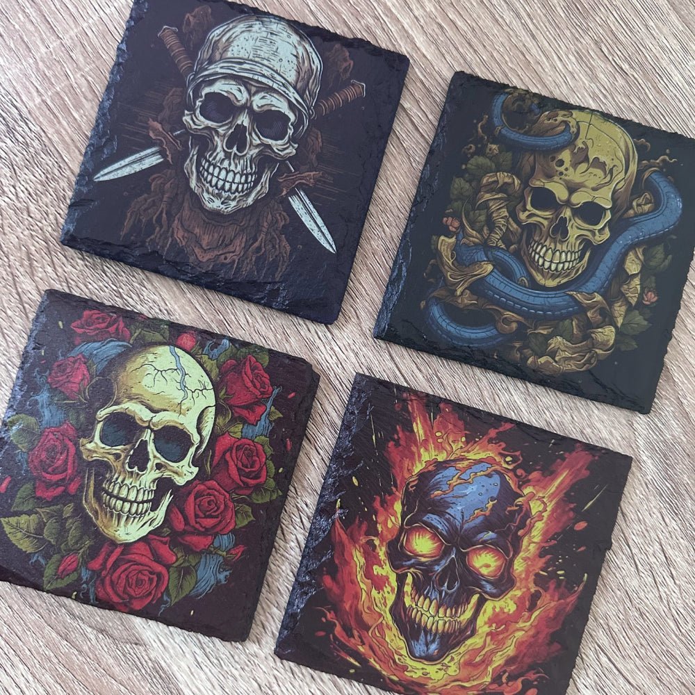 Skull Slate Coasters - Flame Skull #1 - GameOn.games