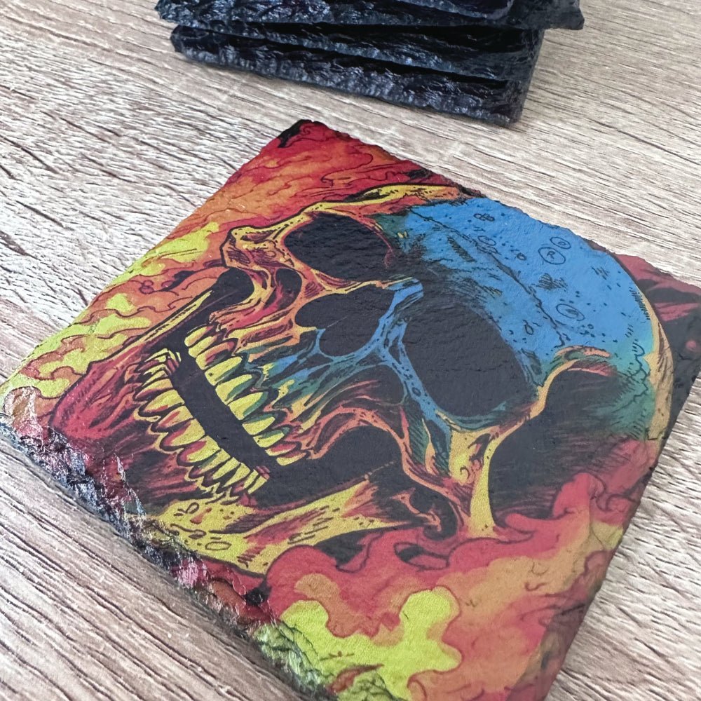 Skull Slate Coasters - Flame Skull #2 - GameOn.games