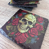 Skull Slate Coasters - Roses Skull - GameOn.games